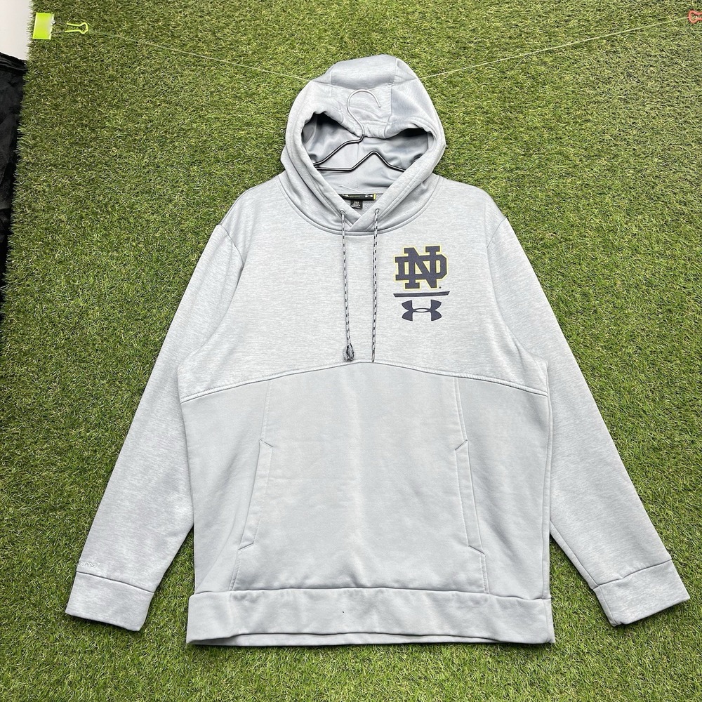 Under Armour Notre Dame Hoodie Mens Large Fighting Irish Storm Gray Football